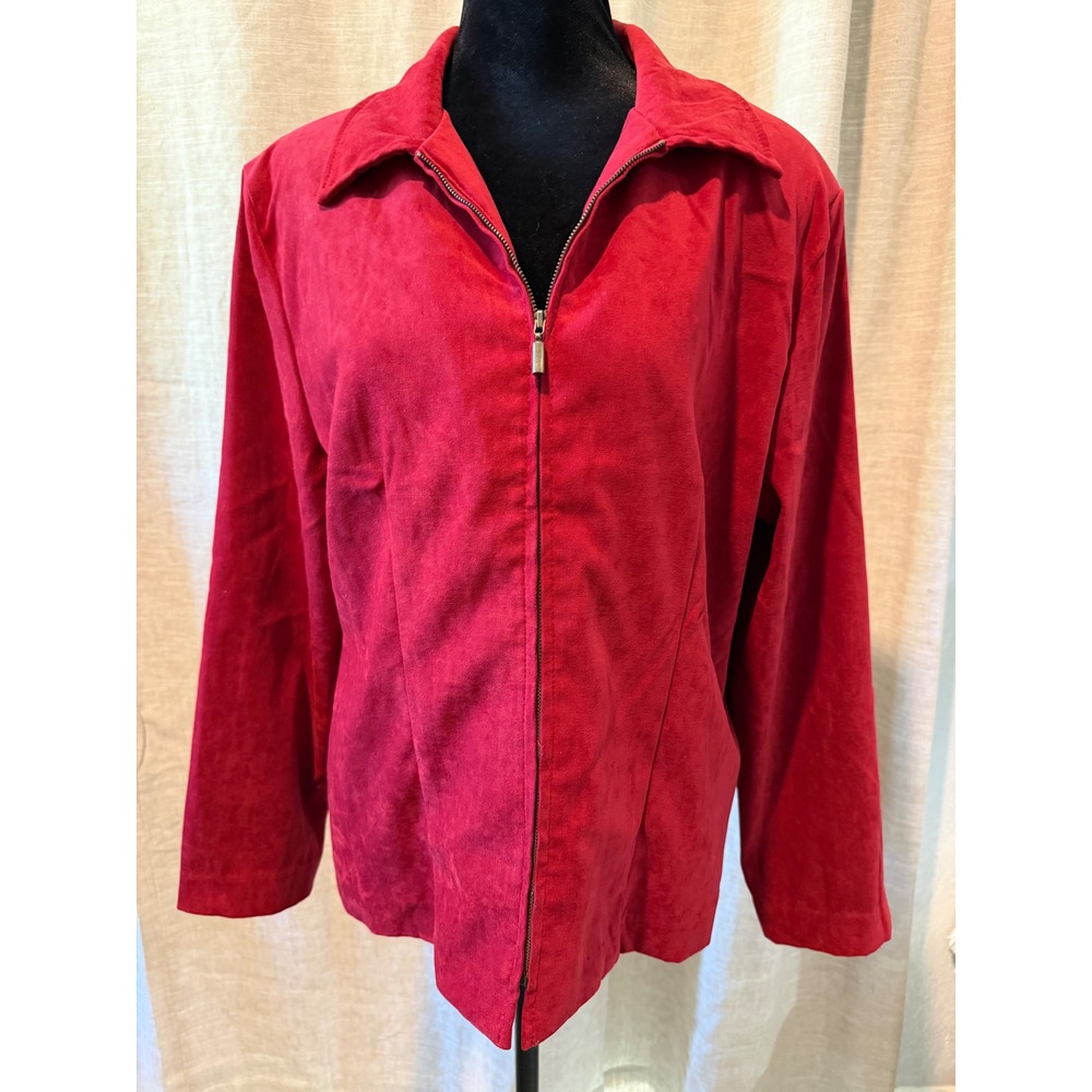 Briggs Red Faux Suede Zip Up Jacket Womens 14 Long Sleeve Collared 906-E17